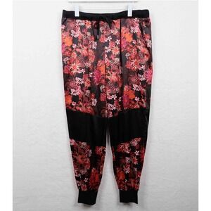 BEBE Chinese Dragon‎ Floral Satin Jogger Pants Y2K Indie Sleeze Sz XL
